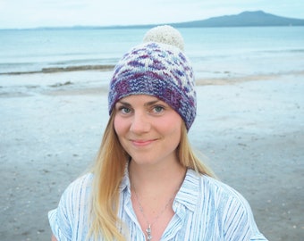 Knitting Pattern: Moonstone Hat // Adult Beanie Hat // Colorwork Knitting // Hat with Pom Pom