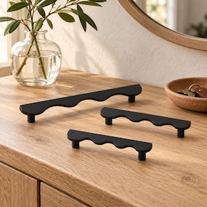 Black Scalloped Cabinet Handles, Wavy Drawer Pulls, Modern Kitchen Hardware, Decorative Dresser and Wardrobe Handles