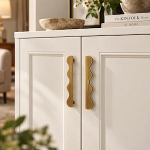 Antique Brass Cabinet Pulls, Wavy Drawer Handles, Sculptural Dresser Hardware, Vintage Kitchen Cabinet Handles