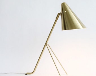 Mid Century Style Desk Wall Lamp  Cone Shape Brass Shade
