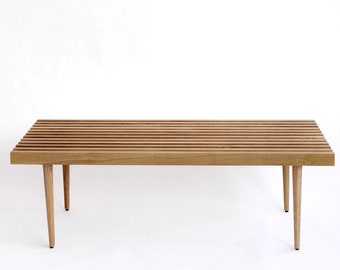 Mid Century Modern Oak Slat Bench Entryway or Coffee Table