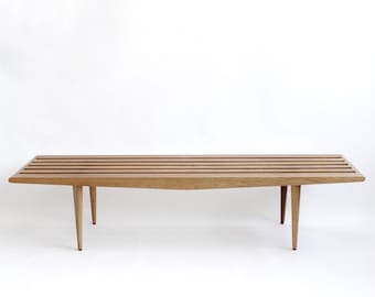 Mid Century Modern Oak Coffee Table Slat Bench Entryway Table