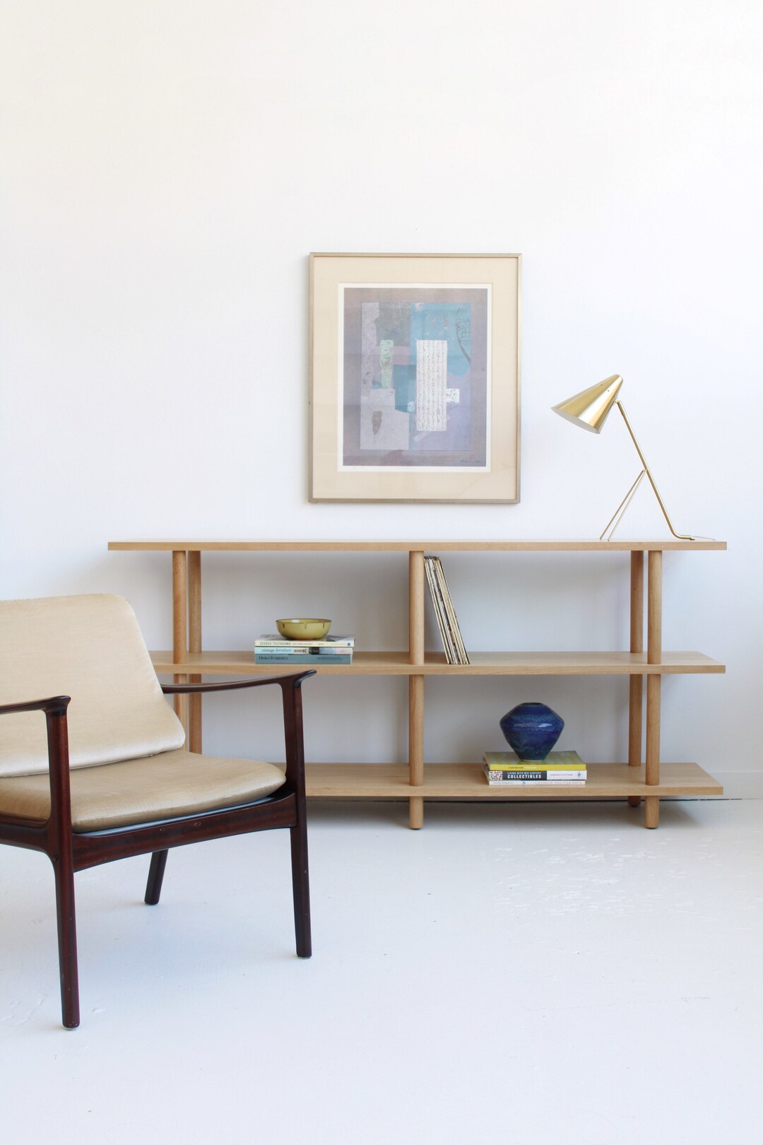 Mid Century Style Bookshelf Light Oak Dowel Bookcase Etsy