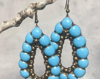 Turquoise & Bronze Hoop Earrings | Western Boho Statement Earrings | Clay Teardrop Dangle | Rustic Cowgirl Jewelry