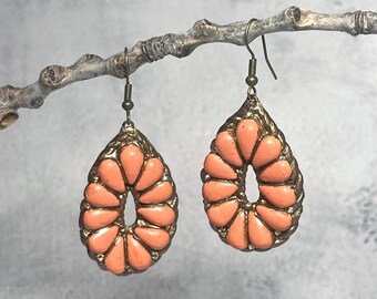 Clay Coral Teardrop Earrings | Western Boho Dangle Earrings | Floral Statement Jewelry | Rustic Southwestern Style