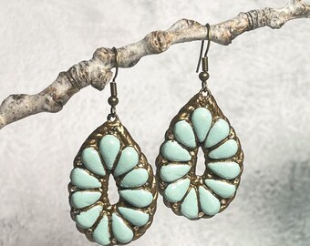 Clay Mint and Bronze Teardrop Earrings | Western Boho Dangle Earrings |  Rustic Southwestern Style