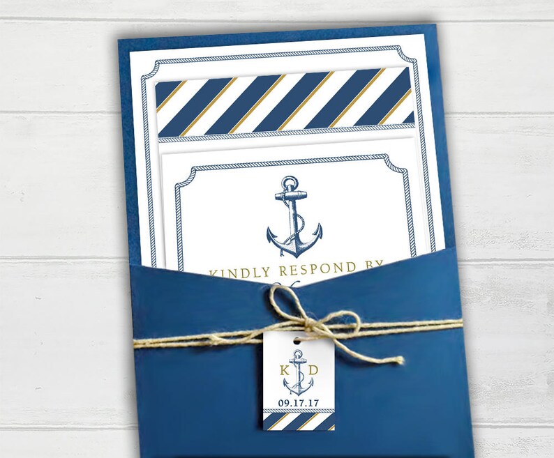 Nautical Anchor Wedding Invitation Megan Elizabeth Designs | Etsy