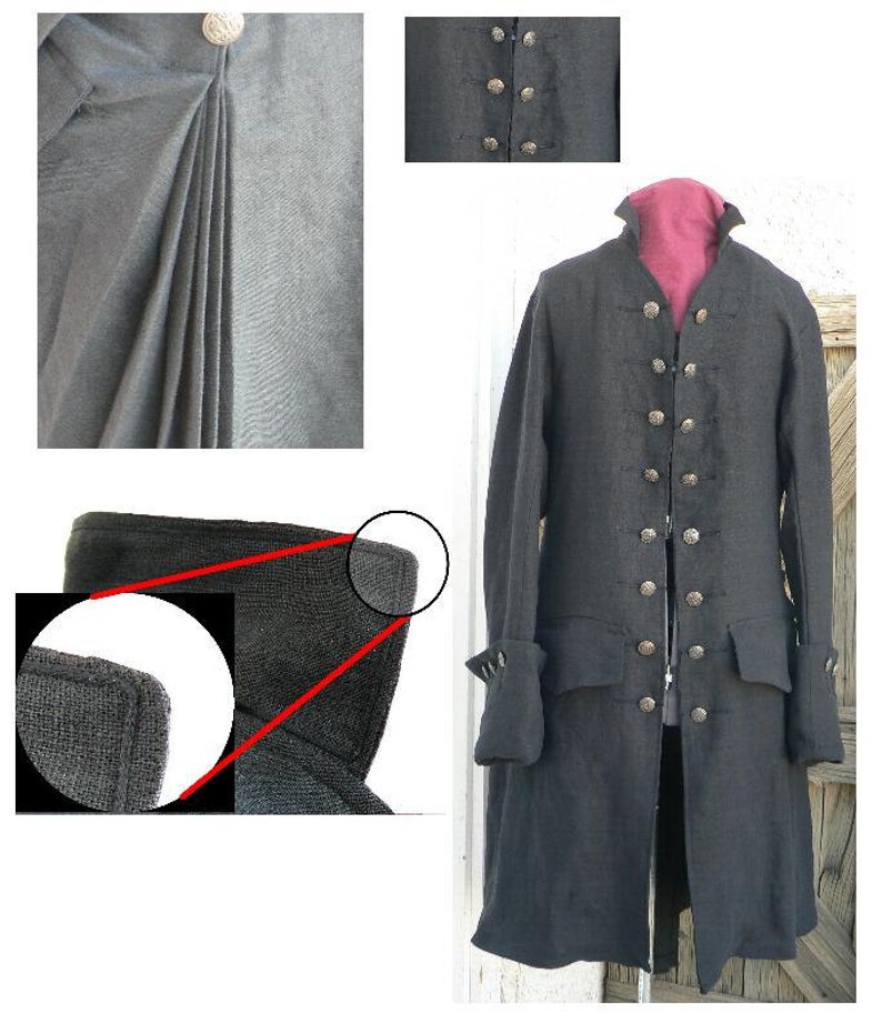 Pirates of the Caribbean Pirate Coat Linen Will Turner Reproduction Frock Historical Costume Sale Price image 2