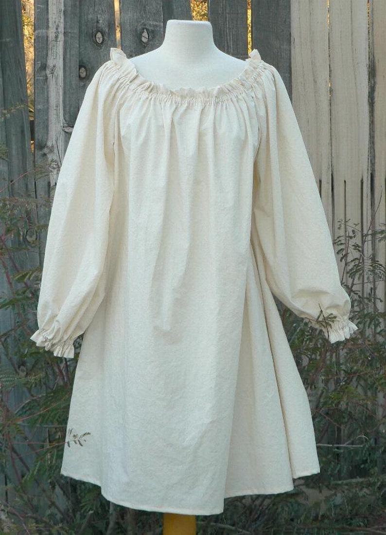 Renaissance Peasant Blouse Plus Size Chemise Knee Length Steampunk Cotton Shirt