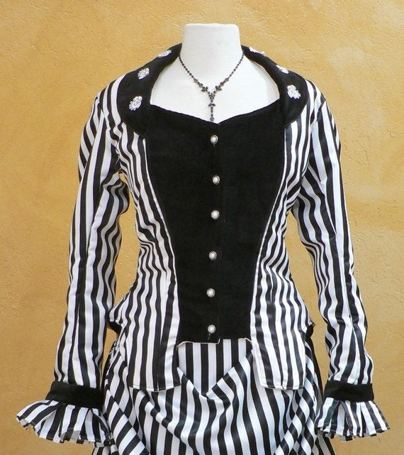 black and white striped victorian dress