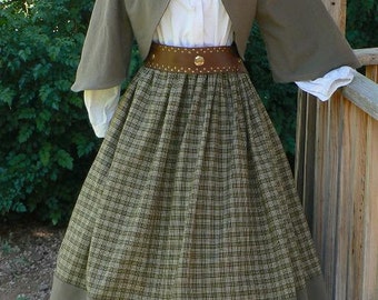 Civil War Zoave Jacket Victorian Bolero Historical Costume Homespun Plaid Skirt 2 Piece Outfit