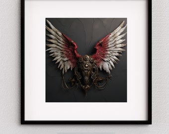 Digital Wall Art Dark Winged Steampunk Skull