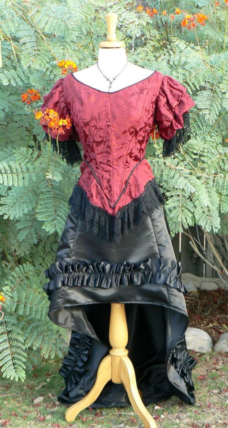 Victorian Bustle Skirt Saloon Girl Assymetrical Satin Steampunk LARP