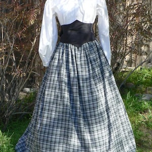 Cotton Homespun Plaid Skirt Civil War Victorian Drawstring Waist Costume