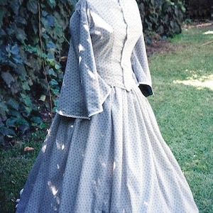 Victorian Civil War Day Dress Cotton Calico Historic Costume Pagoda Sleeves Dickins