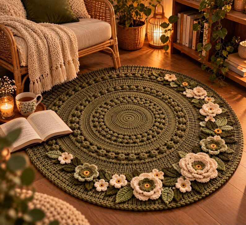 Round Crochet Rug Pattern PDF Floral Granny Rug Crochet Pattern Boho ...