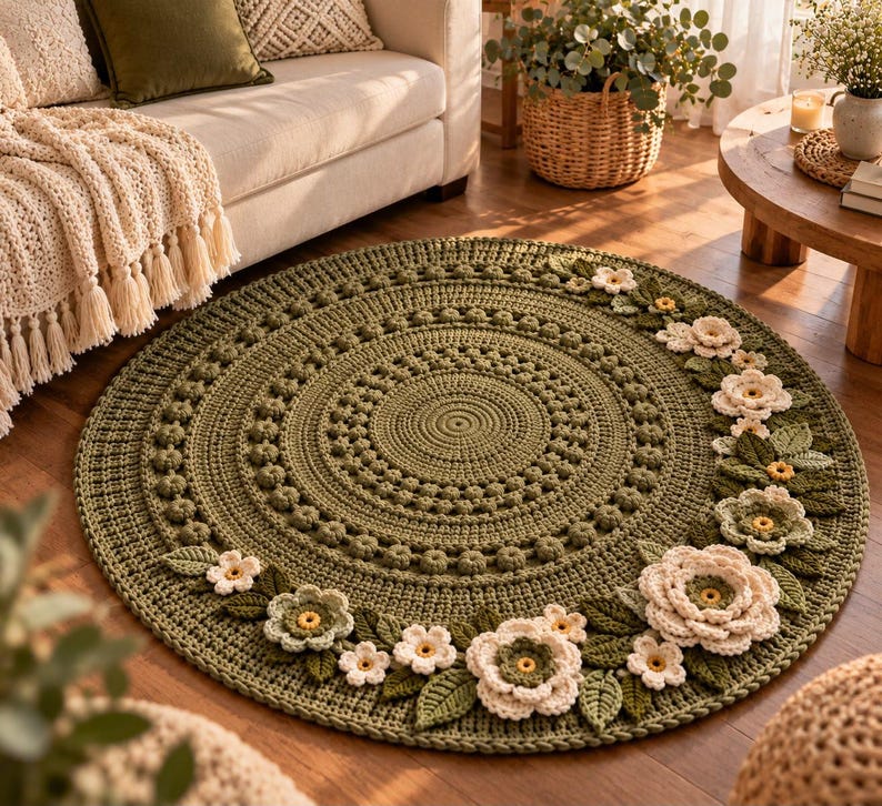 Round Crochet Rug Pattern PDF Floral Granny Rug Crochet Pattern Boho ...