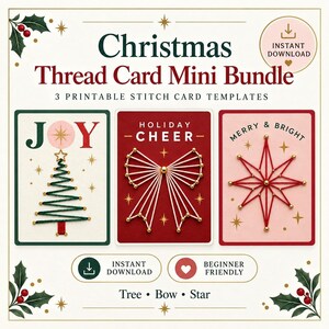 Christmas Thread Card Bundle, 3 Printable Stitch Designs for Paper Embroidery