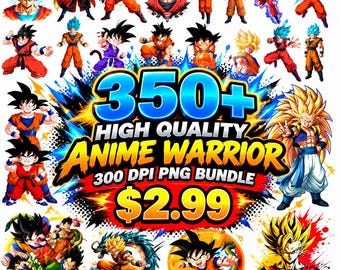 Pacchetto mega di oltre 350 immagini PNG di guerrieri anime, clipart anime, arte digitale, PNG trasparenti di alta qualità, arte digitale di DBZ per sublimazione