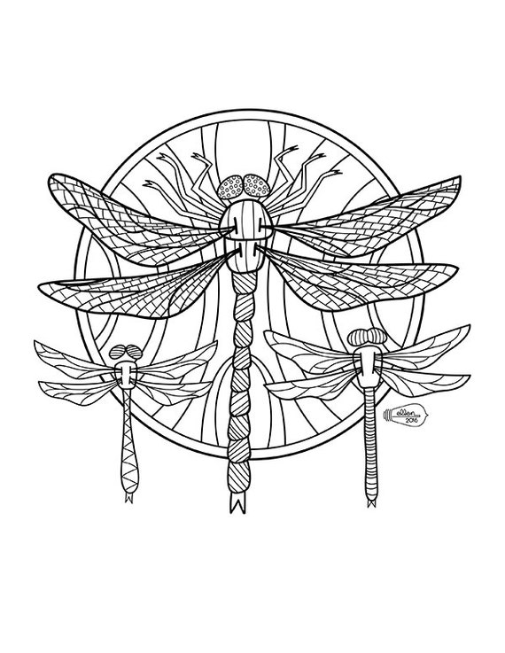 Download Dragonflies Adult Coloring page Digital stamp | Etsy