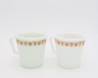 2 Pc Vintage PYREX Butterfly Gold Cups