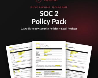 SOC 2 Policy Pack | 22 Editable Security Policy Templates + Excel Register | Mapped to SOC 2 Criteria | SaaS & Startup Compliance