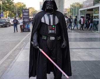 Fantasia de Darth Vader | Traje de cosplay do Lorde Sith de Star Wars com luvas | Roupa preta feita sob medida