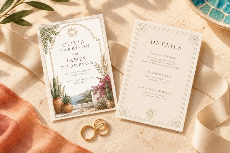 Rsvp Note Sample Ibiza Wedding Invite | RSVP | Details Card | Template | Canva - Etsy