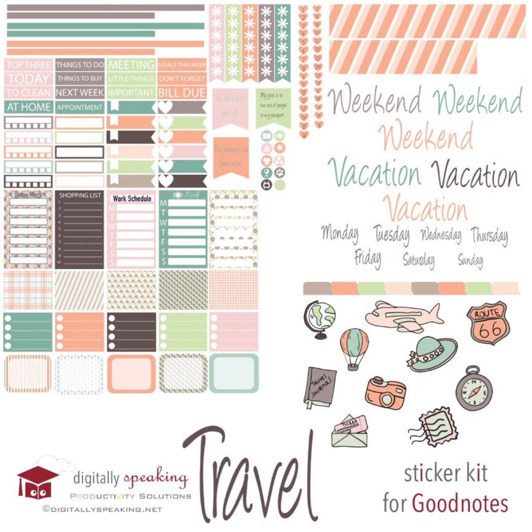 Travel Digital Planner Stickers for iPad Goodnotes Precropped - Etsy