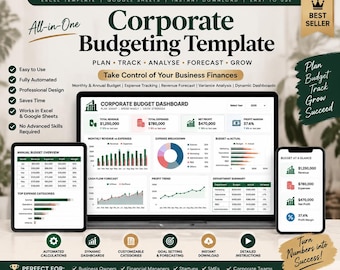Annual Budget Spreadsheet, Budget Planner Excel Google Sheets, Monthly Budget & Expense Tracker, Revenue Forecast, Financial Dashboard