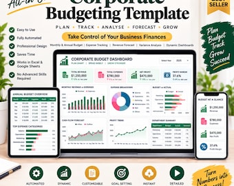 Jahresbudgetplanung (Tabellenkalkulation) | Monatsbudget | Ausgabenübersicht | Excel | Google Tabellen | Umsatzprognose & Finanz-Dashboard