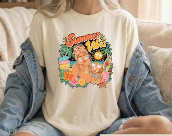 Retro Summer Vibes Shirt, Beach Dog Mom Tee, Tropical Vacation Graphic Tshirt