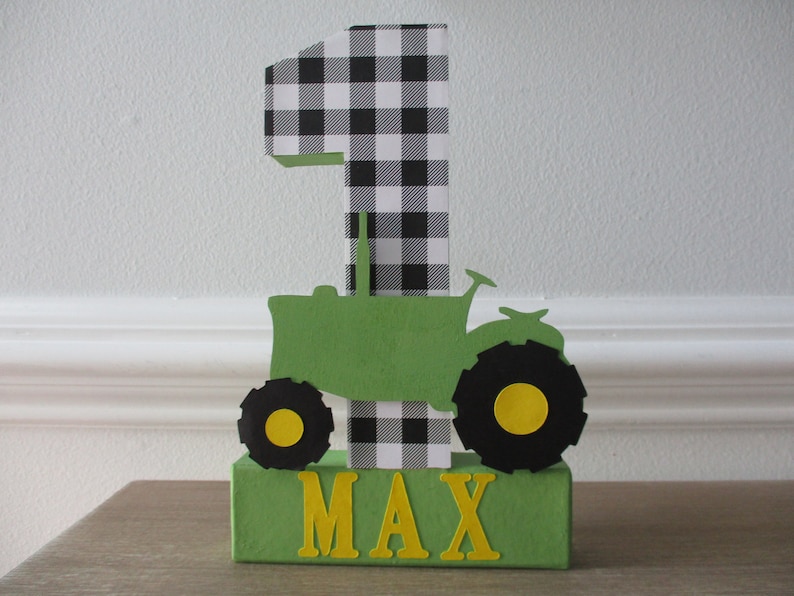 Paper Mache Number 1 Green Tractor Smash Cake Prop Yellow and Black Tractor Photo Prop Farm Birthday Photo Prop Number 1