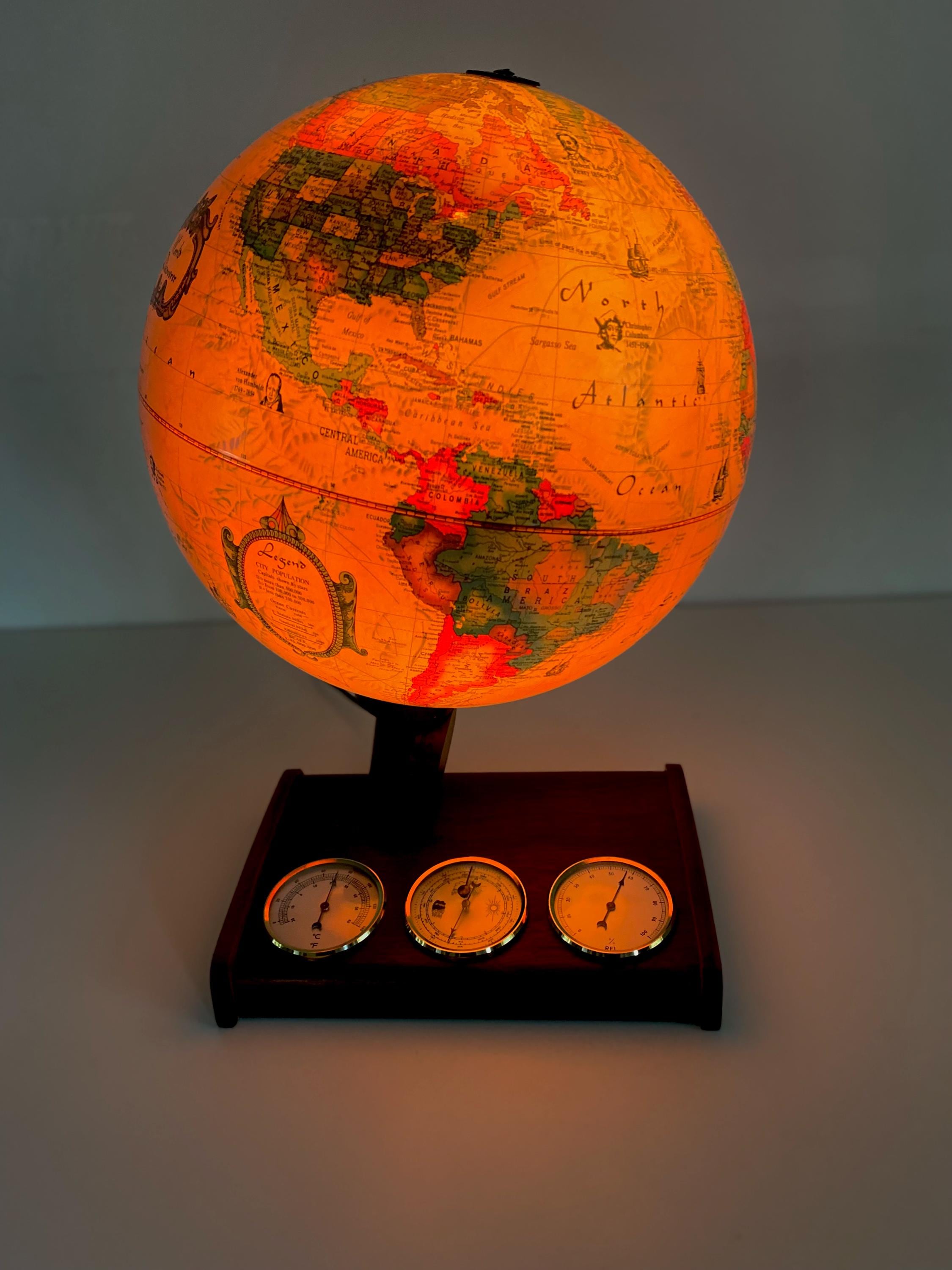 Vintage 80s Illuminated World Globe. Scan-globe Weather Station