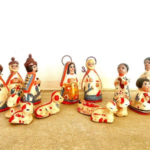 Vintage Mexican Folk Art Nativity Set: Hand-Painted Terra Cotta Figurines