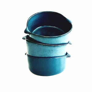 Vintage RARE TEAL BENNINGTON Pottery Soup Bowls,.Set of 3 Vermont Stoneware