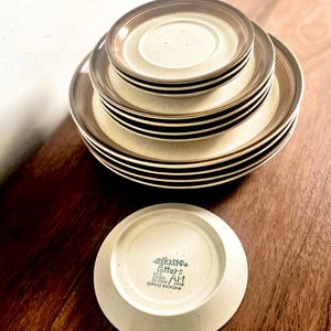 Vtg MIKASA Stoneware Dinnerware Set: BEN SEIBEL Buckskin Design.  Rustic Pottery. Farmhouse Kitchen