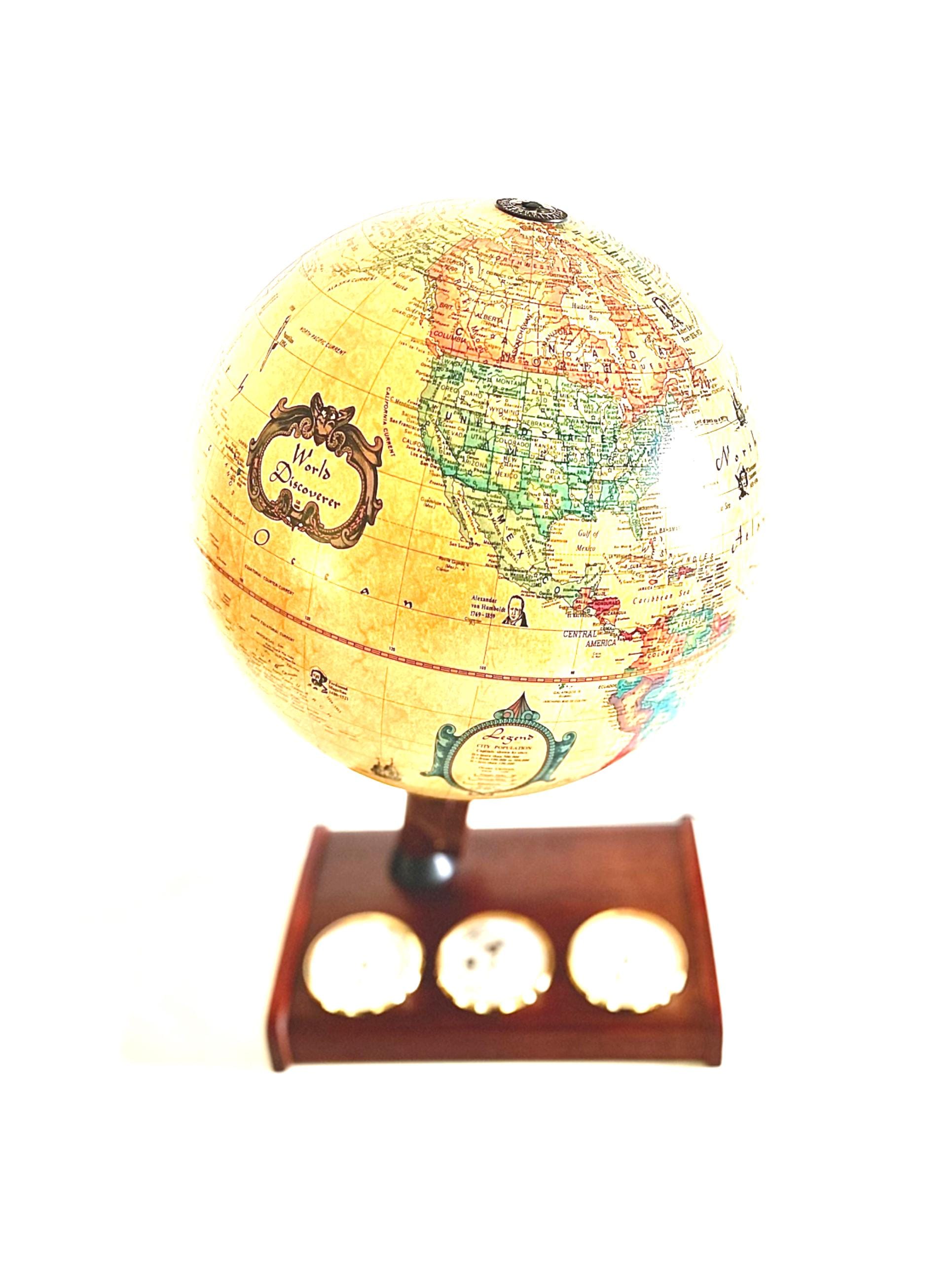 Vintage Illuminated World Globe - 1980s Scan-globe Weather Station
