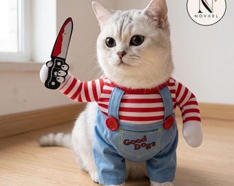 Cute Dog and Cat Costume Plush Outfit Set with Toy Knife Prop