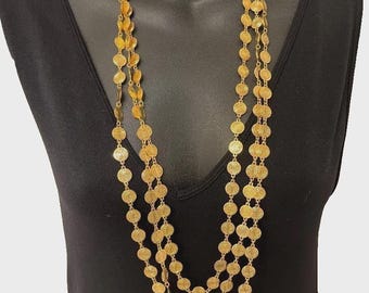 Vintage Liz Claiborne 3 Strand Rosette Coin Medallion Necklace Gold Tone Fold Over Clasp 32" Lci