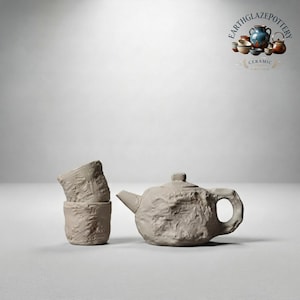 Rustic Ceramic Tea Set, Handmade Pottery Teapot & 2 Cups, Wabi Sabi Style