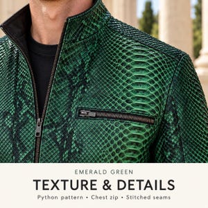 Smaragdgrüne Rindslederjacke für Herren, Racer-Stil mit Schlangenmuster