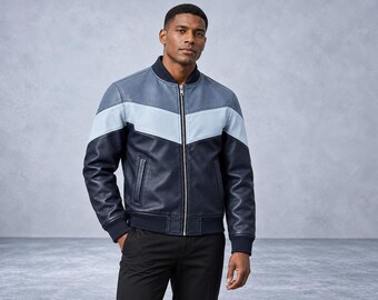 Navy Three Tone Bomber Jacket with Slate Yoke and Ice Blue StepvPanels
