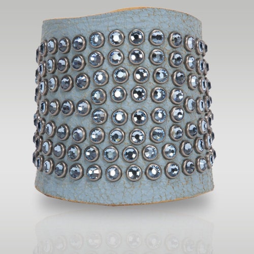 Cuff leather, pink Swarovski stone Crystals, leather shops bracelet, leather cuff for women
