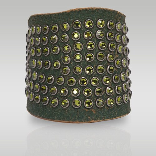 Cuff leather, pink Swarovski stone Crystals, leather shops bracelet, leather cuff for women