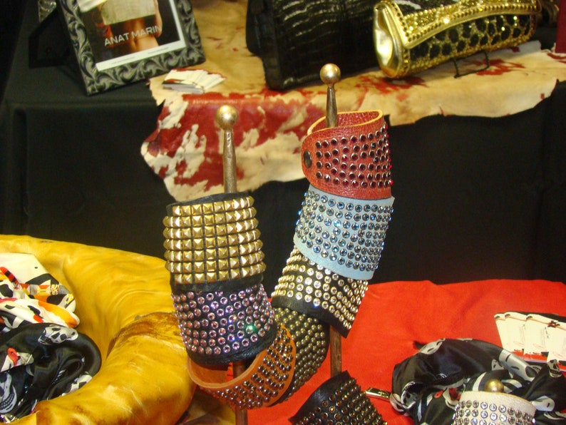 Cuff leather, pink Swarovski stone Crystals, leather shops bracelet, leather cuff for women