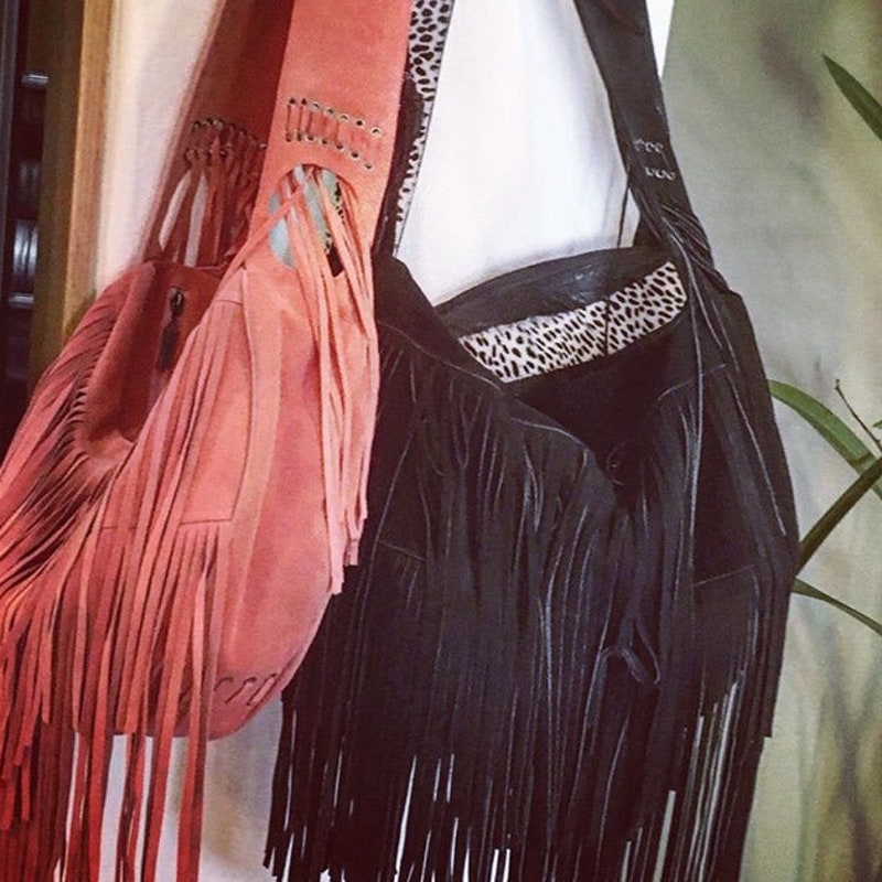 Tan Belted Suede Fringe Purse