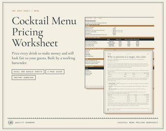 Cocktail Menu Pricing Spreadsheet, Pour Cost & Profit Margin Tool (Excel/Google Sheets)