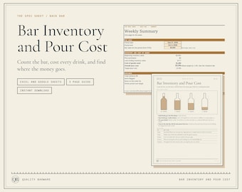 Bar Inventory Spreadsheet, Pour Cost Calculator, Excel Template (Digital Download)