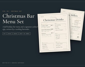 Editable Christmas Bar Menu & Signature Cocktail Sign (Canva Template)